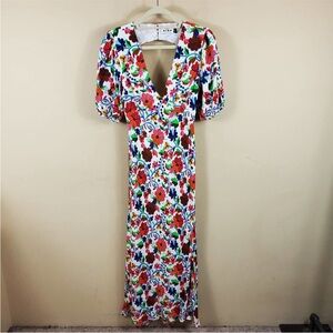 Rixo Steph Floral Steph MIDI Dress Puff Sleeve size 6 small